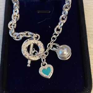 Tiffany & Co. Return to Tiffany Multi-Charm Necklace Silver Blue Heart Pearl